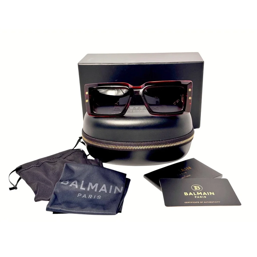 Balmain Red Imperial Sunglasses BPS-135B full inclusion ‎ NWOT no callouts